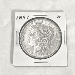 Uncirculated 1897-S Morgan Silver Dollar. Retail value of this Coin is $140.
