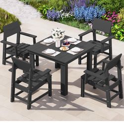Outdoor Dining Set for 4, 67'' All Weather Patio Dining Table and Chairs Set for Deck, Lawn, Black 