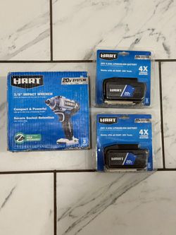 Hart 20v 3/8” Impact Wrench + 2-Hart 20v 4.0Ah Lithium Ion Batteries