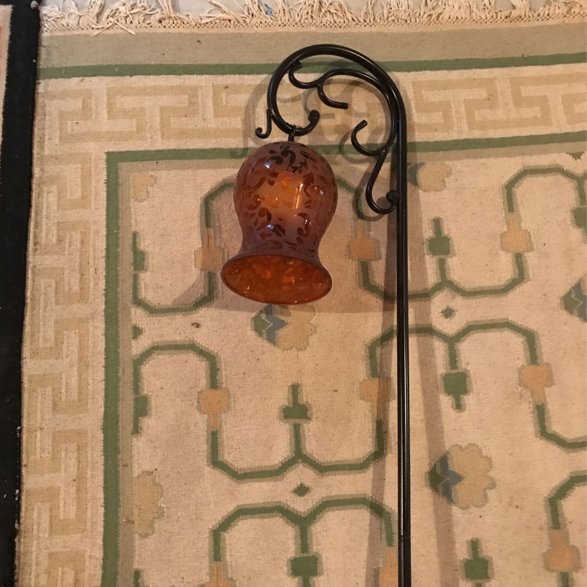 Lamp with Beautiful Glass Shade $27- Dhurrie Rug also for sale $245- Both A Great Deal!