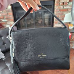 Kate Spade Black Pebbled Leather Fold Over Crossbody Bag