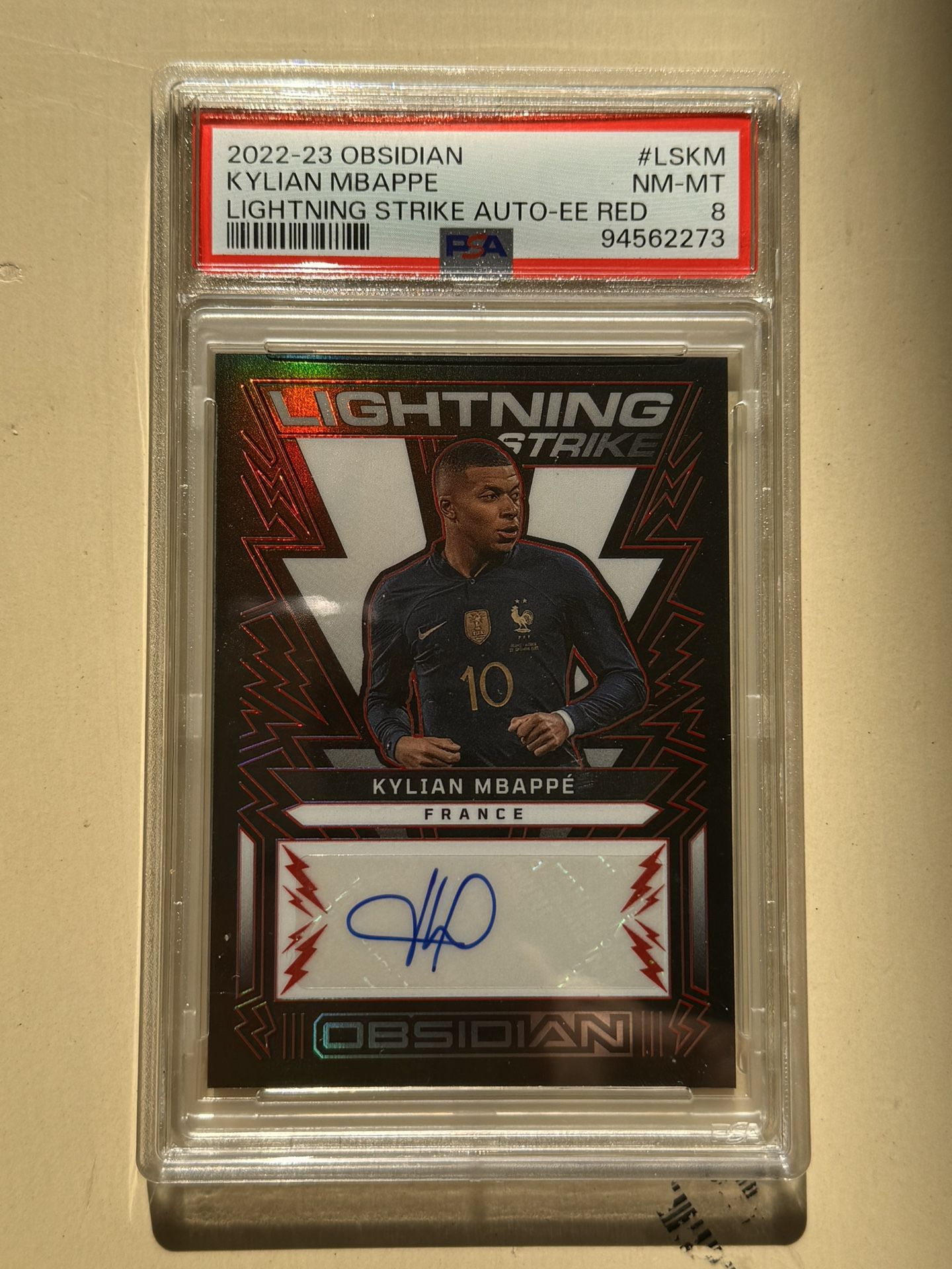2022 Obsidian Kylian Mbappe Lightning Strike Elec Etch Red Auto /25 PSA 8 PSG Real Madrid 