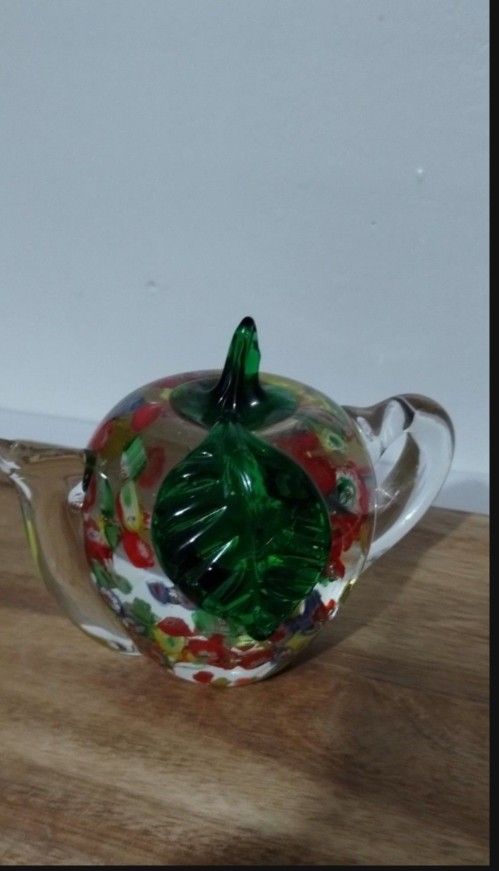 MILLEFIORI GLASS APPLE / TEAPOT PAPERWEIGHT 6"×4.5" - A900