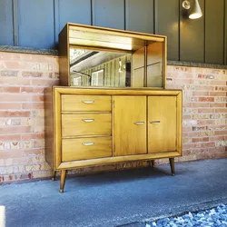 Mid Century Modern Gold One Piece Hutch Wall Unit Vintage