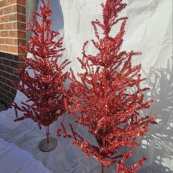 Vintage Red Aluminum Tinsel Tree Set