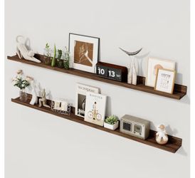48 Inch Floating Shelves, Walnut Picture Ledge Shelf Set of 2 48'' Wall Shelves with Lip, Rustic Wood Picture Shelf for Wall with Ledge, Living Room N