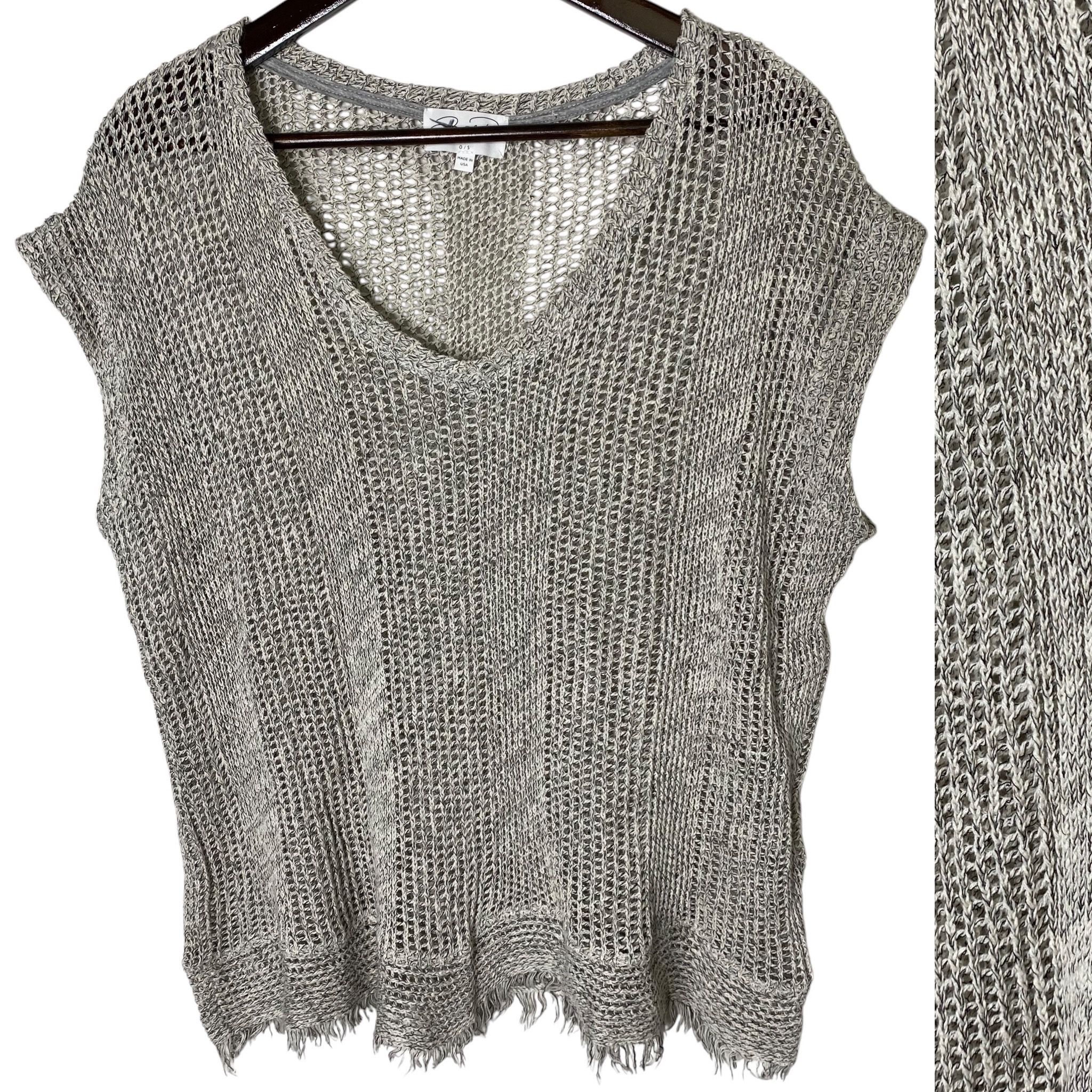 Feel the Piece Terre Jacobs Women’s Knit Dolman Sleeve Top Grey Fringe Hem OS / One Size