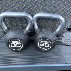 35lb Rubber Coated Kettlebell Set Weights 