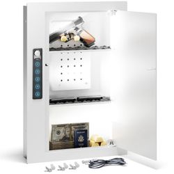 Quick-Access Wall Gun Safe with Pegboard & Shelves, Hidden, Fits 16" Studs, Stores Handguns & Valuables, white