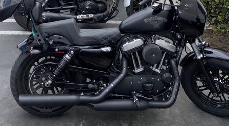 Harley sportster forty-eight, slip-on mufflers with head pipes (small crack on head pipe)