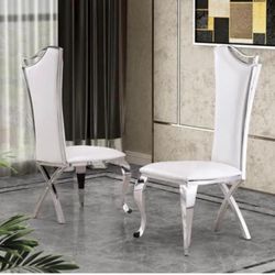 4pcs Dining Chairs White & Silver 