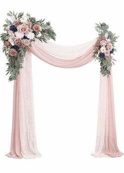 Arch Flowers with Drapes Kit (Pack of 4) - 2pcs Artificial Dusty Rose & Navy Blue Floral Swag Arrangement with 2pcs Draping Fabric for Wedding Ceremon