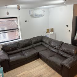 Cindy Crawford Home Brown Leather Sectional Sofa 