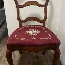 Vintage Needlepoint Ladder Back Chair with Floral Pattern 