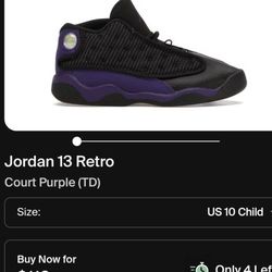 Jordan 13 Retro Court Purple td
Used
Size 12C