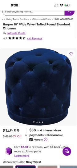 Pair of New Navy Blue Velvet Button Tuffed Cup Cake Ottomans