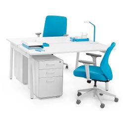Poppin Series A Double Desk for 2 – White, Office-Grade, Like New