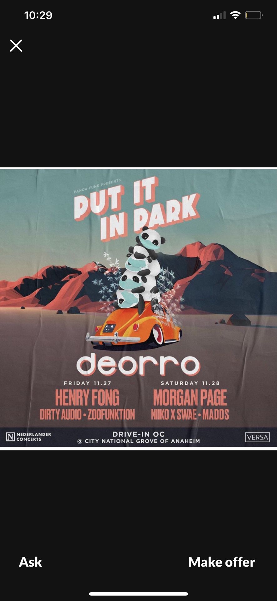Deorro, Put It In Park Ticket, Upfront