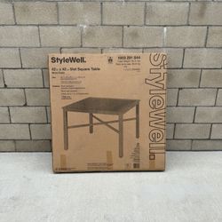 NEW StyleWell 42” Mix & Match Lattice White Square Metal Outdoor Patio Dining Table w/Slat Top