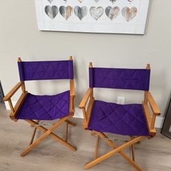 2 teak wood directors chair that close up. Beautiful purple, lavender, orchid. Great shape. Unique 