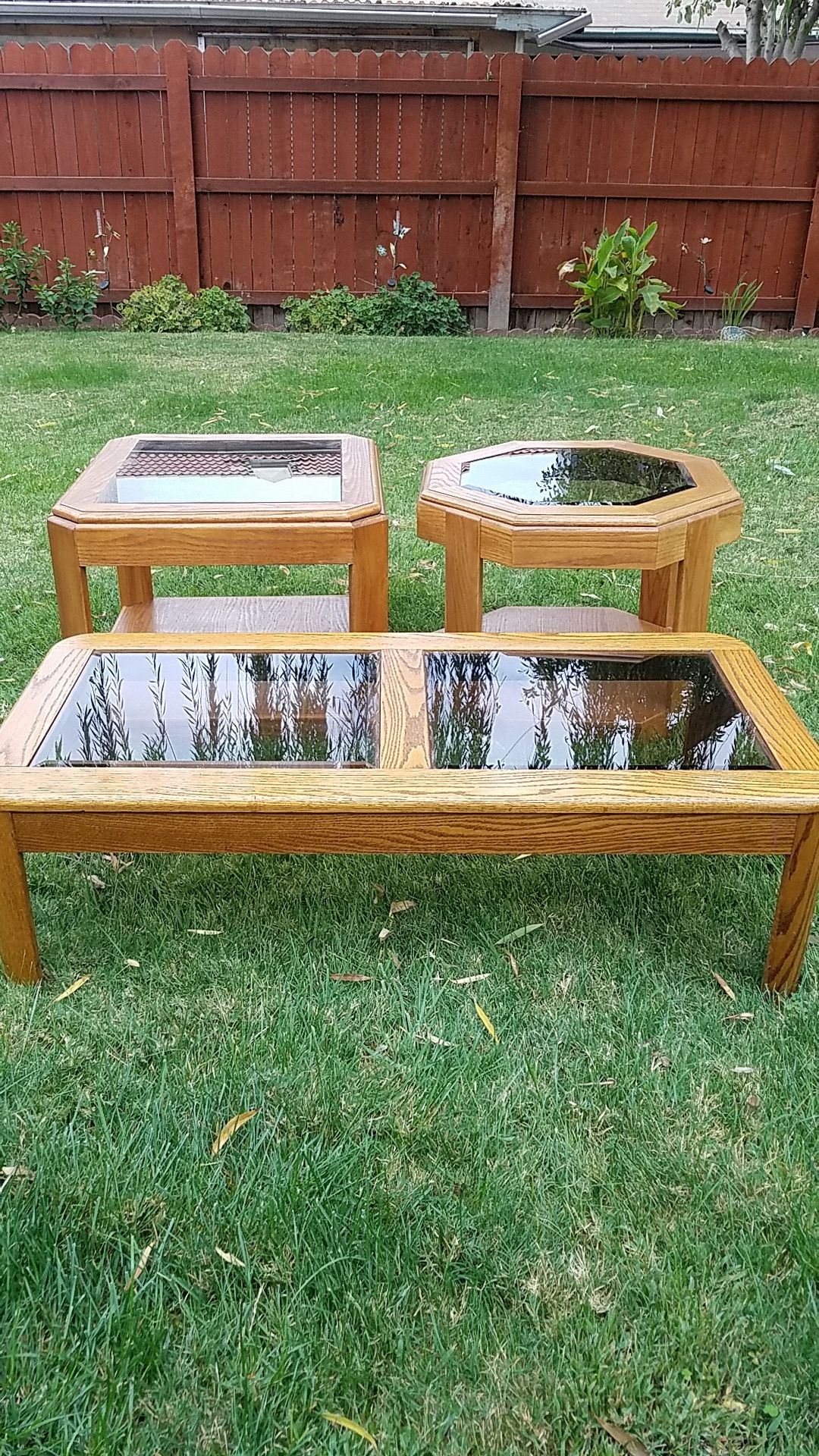 3 glass wooden glass coffee tables