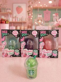 Nee Doh Super Skuishy Pink Strawberry Drink Squeeze Toys