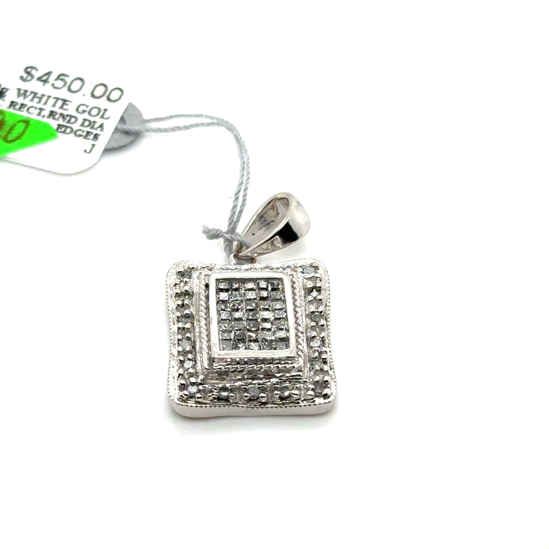 10kt White Gold Rectangle Diamond Pendant 3.10grams I-863