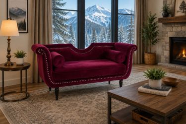Jennifer Taylor Burgundy Velvet Settee Loveseat Bench Nailhead Trim Tufted Accent