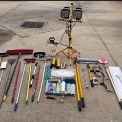 Contractor Cleaning & Painting Tool Bundle – Lights, Poles, Rollers, Brushes