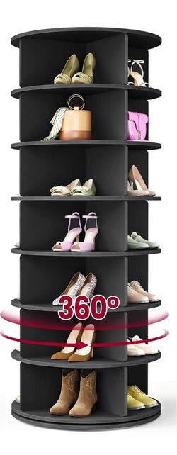 7-Tier Rotating Shoe Rack Tower, Free Standing 360 Degree Spinning Shoe Organizer, Lazy Susan Bag Display Storage Rack, for Corners, Closets, Small Sp