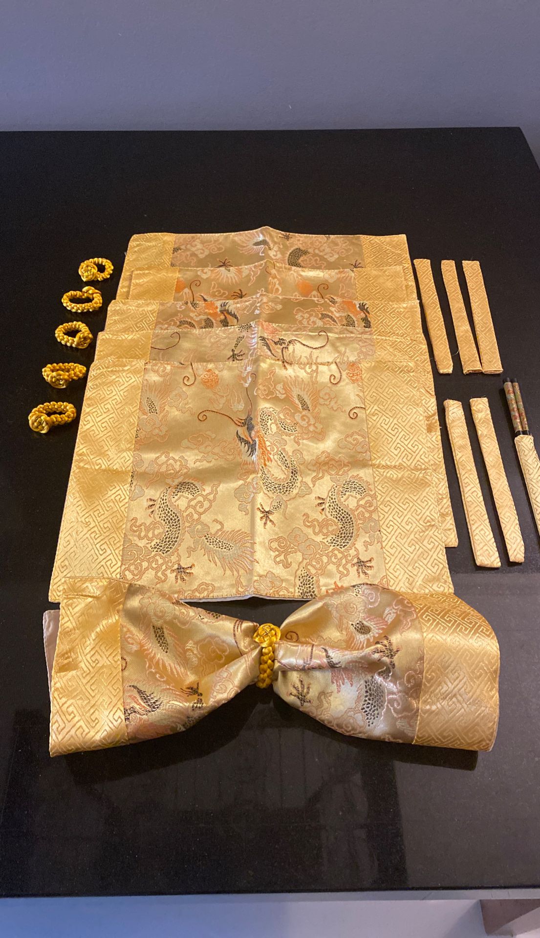 Satin napkins, ring and chopstick cover