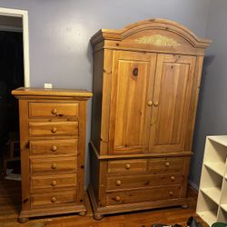 Knotty pine tv/armoire and matching dresser