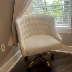 Desk / Vanity Chair / Desk Chair / White Chair / Ivory Velvet Rolling Chair 