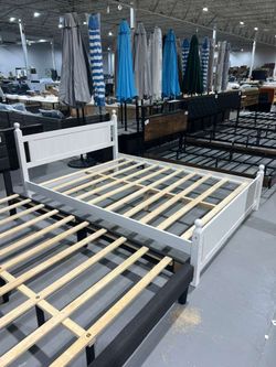 M-New Queen Size Solid Wood Platform Bed Frame For Kids, Teens, Adults, No Need Box Spring, White Box Spring Not Required Queen White Wood Bedroom Mid
