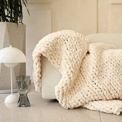 Abound Chunky Knit Blanket Throw - Queen Size (50"x60", 5 lbs) - Chenille Yarn Knitted Blanket - Cro
