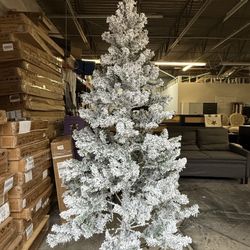 New in box 7ft Artificial Christmas Tree, Xmas Tree with 1,000 Branch Tips, Flocked Christmas Tree with Metal Stable Stand Base for Indoor and Outdoor