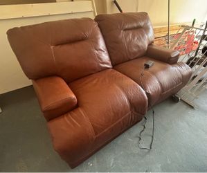 Premium Brown Leather Electric Reclining Loveseat