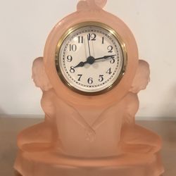 Art Deco Walther Pink Peach Glass Windsor Clock c. 1930's. Working fine.