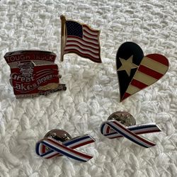 4 Patriotic Pins & 1 Stock Car Great Lakes Dragster Pin