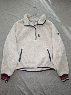 Tommy Hilfiger Sport Womens L Sherpa Fleece Quarter Zip Pullover Jacket Cream
