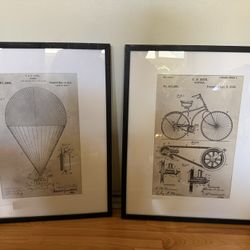 Airship Hot Air Balloon And Bicycle Blueprint Wall Art