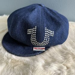 True Religion Horseshoe Logo Newsboy Dark Denim Cap