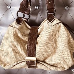 Aleanto Collezioni Beige Brown Trim Leather Bag/ Made In Italy