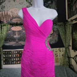 Jovani Beautiful Elegant Tight One Strap Jeweled Rhinestone Pink Prom Dress

