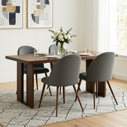 Homy Casa Sorian+Haven 5PC Dining Set 63" Table with 4 Grey Fabric Walnut-Leg Chairs