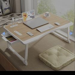 Foldable Laptop Bed Desk with USB Port, Storage Drawer & Cup Holder - Large 23 Inch Portable Lap Tray for Working.