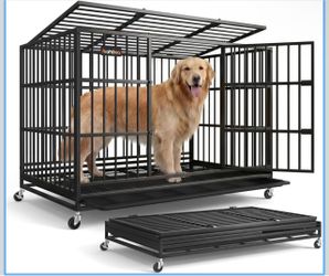 Feandrea Heavy-Duty Foldable Dog Crate, 5-Minute Quick Setup, Double Doors 48" Dog Cage with Locking Wheels, Escape-Proof Fixed Bottom, Removable Tray