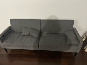 Gray Convertible Sofa Bed with USB Port