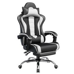Ergonomic Gaming Chair, High Back Office Chair with Slide-Out Footrest, Massage Lumbar Pillow