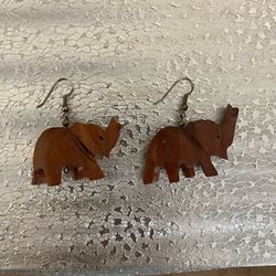 Wooden fishhook elephant earrings